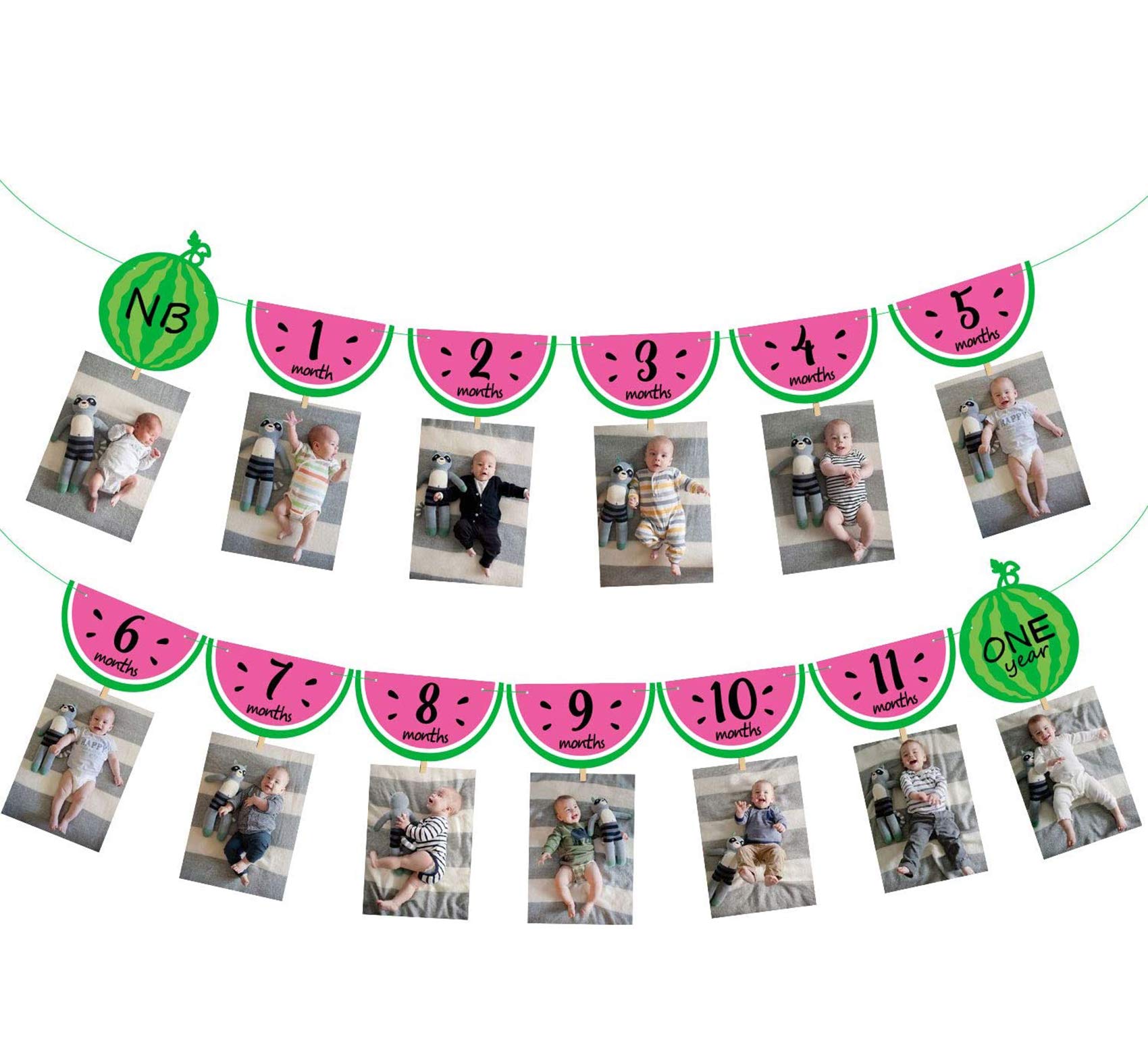 Watermelon Photo Banner 1 12 Month 1st Birthday Monthly Banner Baby Girl Photo Display Milestone Photograph Bunting Garland One In A Melon Summer Fruit Themed Party Supplies Decorations Buy Online In Bosnia And