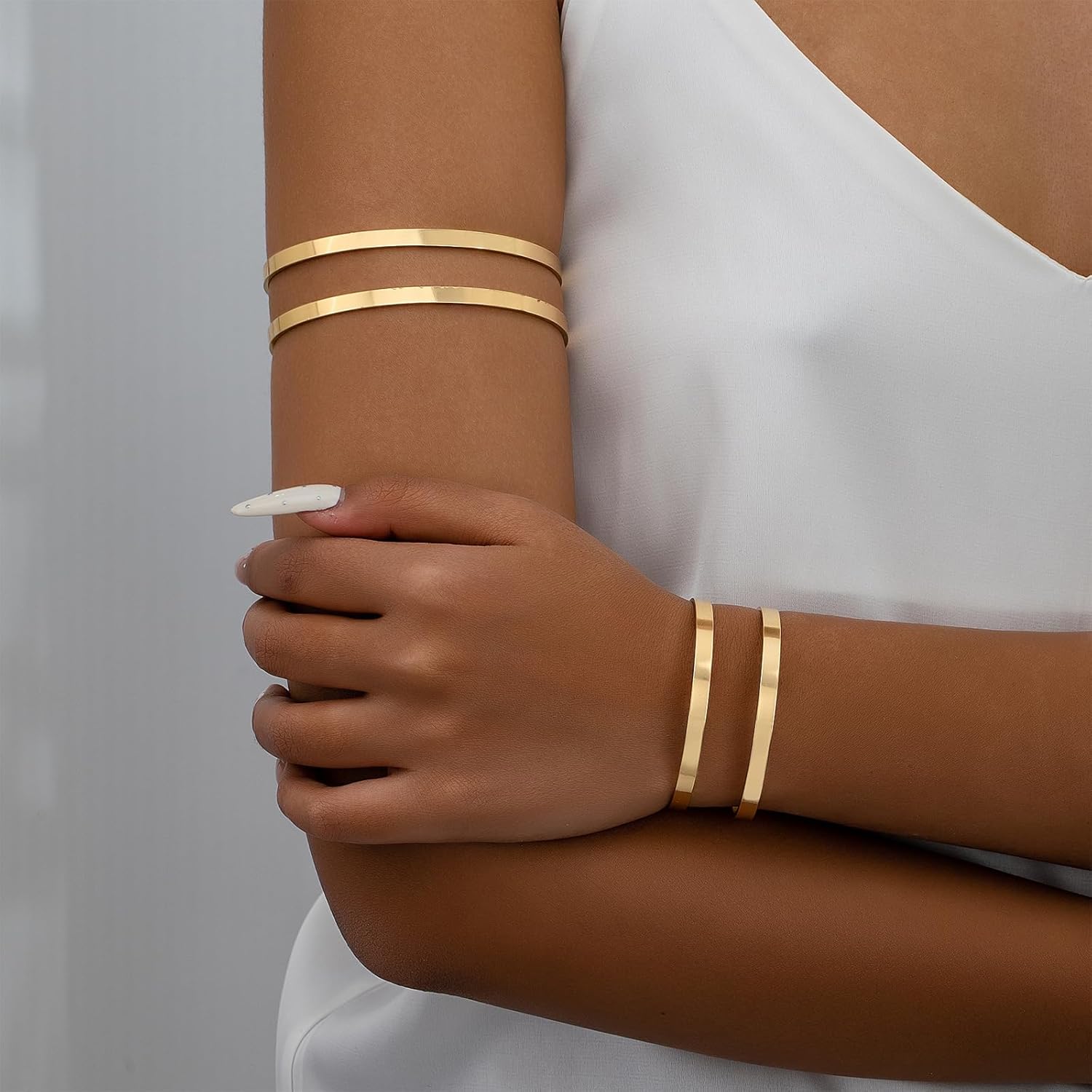Arm Cuff Bracelet for Women Gold Arm Cuff Upper Arm Layered Cuff Bangle Bracelet Minimalist Armband Stackable Jewelry for Summer Beach - Image 2