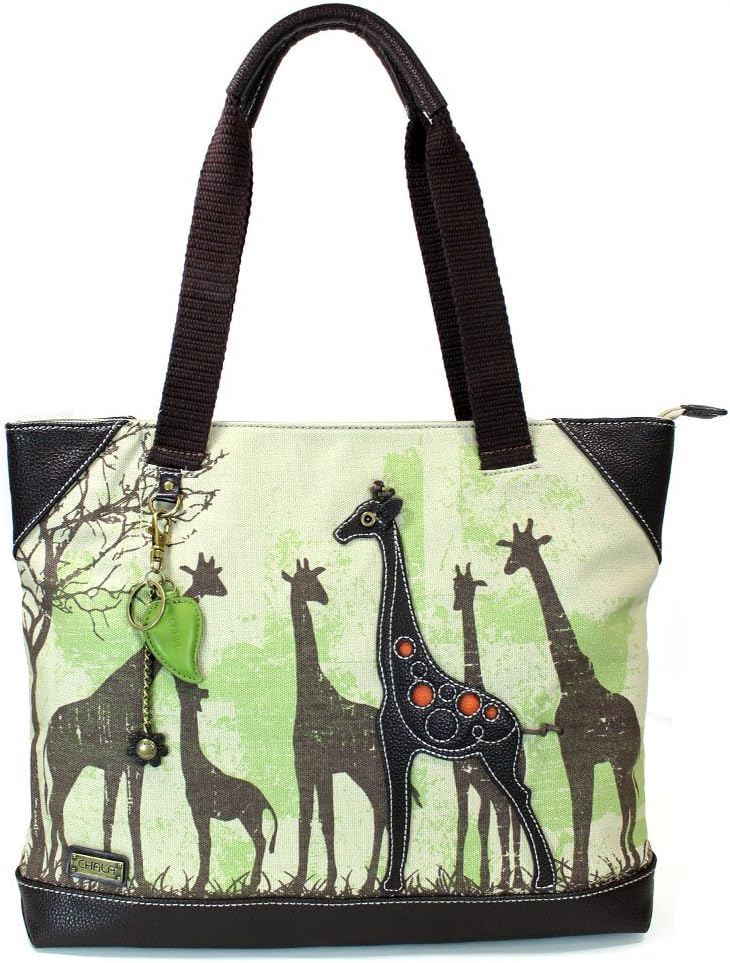 CHALA Canvas Tote Bag - Women Shoulder Purse with Detachable Charm/Keychain
