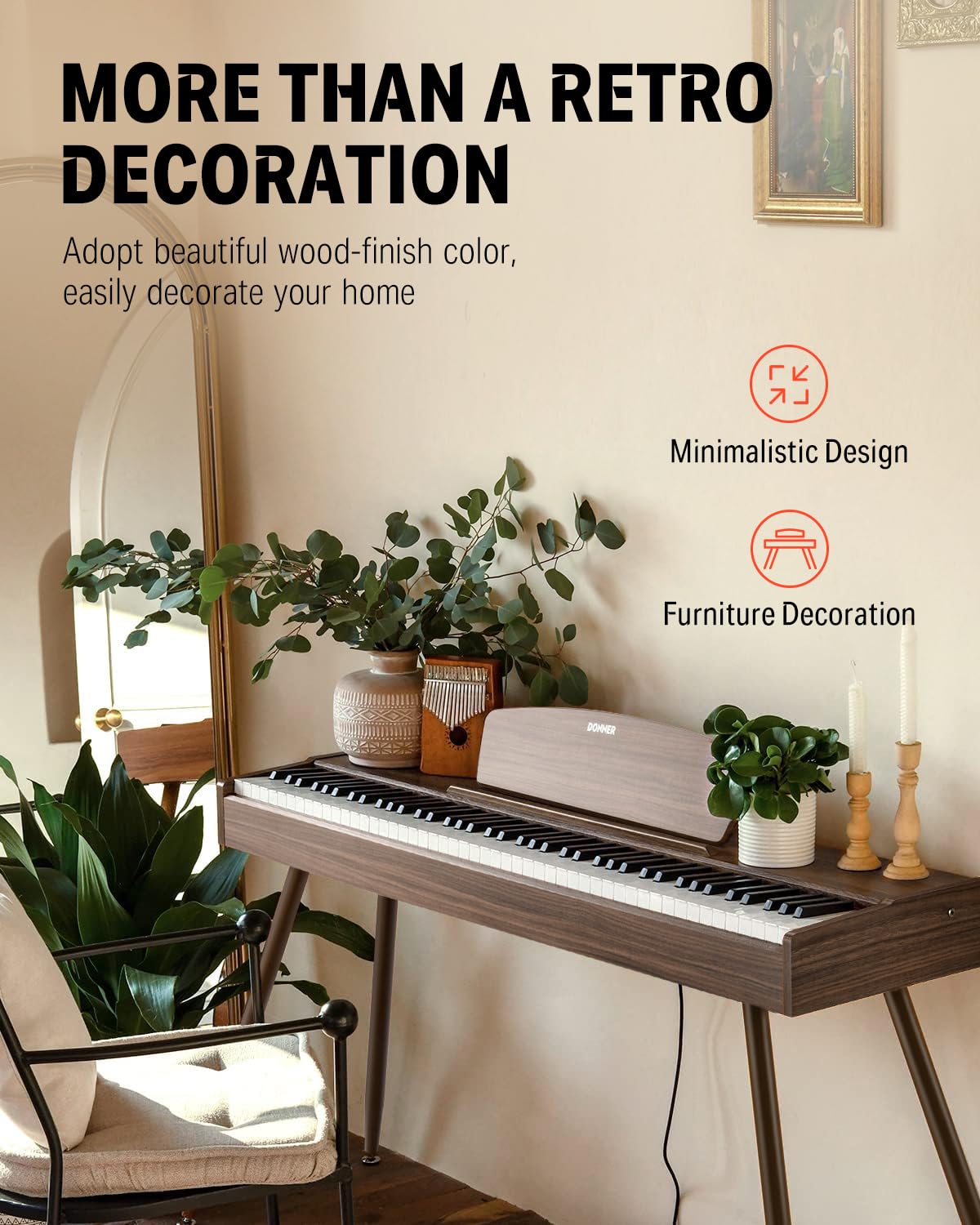 Donner DDP-80 Piano numérique, clavier de 88 touches, piano électrique complet de taille standard avec support, triple pédale, connectivité MIDI et interface casque, couleur en bois de noyer