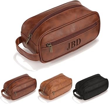 Glamativity Personalized Leather Toiletry Bag For Men & Women Vintage Leather Dopp Kit Birthday Gift & Groomsmen Gift Handmade Travel Bag Organizer for Toiletries, Cosmetic, Shaving & Grooming Kit