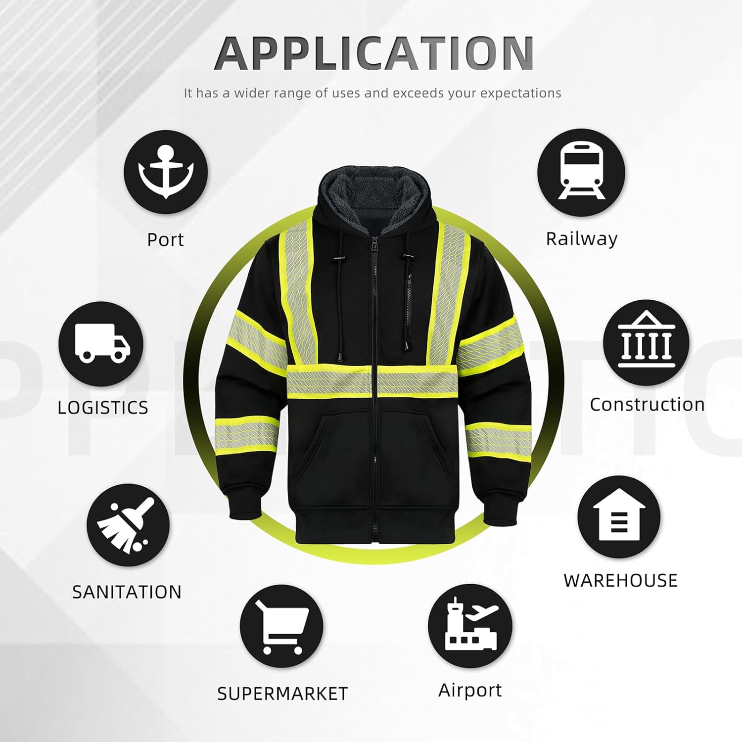 GLIMMMR High Visibility Hoodie for Men,Safety Jacket Class 3 Hi Vis Reflective Zipper Sweatshirt for Work Construction - Image 7