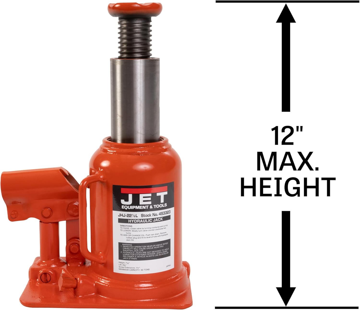 JET 22.5-Ton Low-Profile Hydraulic Bottle Jack w/ Handle (JHJ-22-1/2L)
