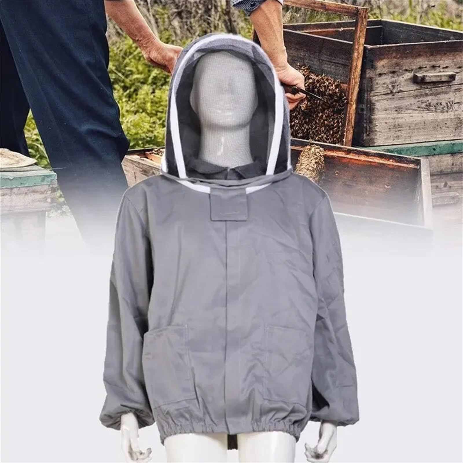 Chaqueta de apicultura, equipo profesional de apicultor, traje de apicultor, chaquetas de trabajo de campo for patio, interior y exterior, granja(White)