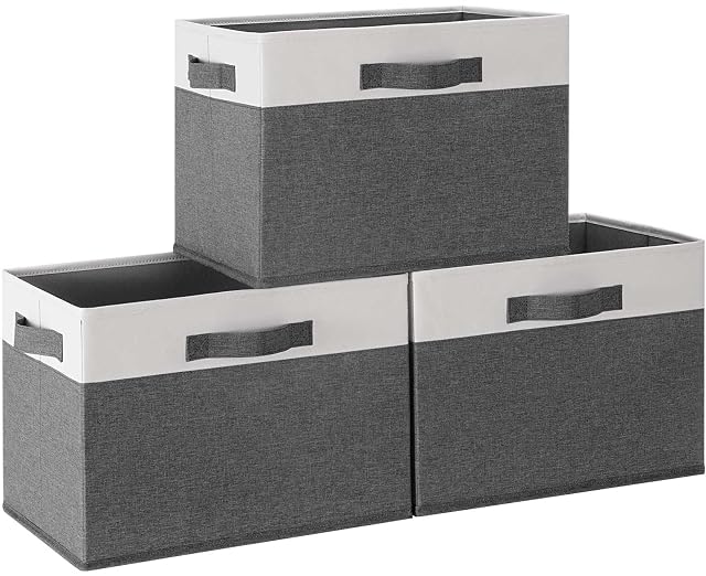 GhvyenntteS Large Fabric Storage Bins with 3 Handles 15x11x9 6 Inch Storage Baskets for Shelves Foldable Closet Storage