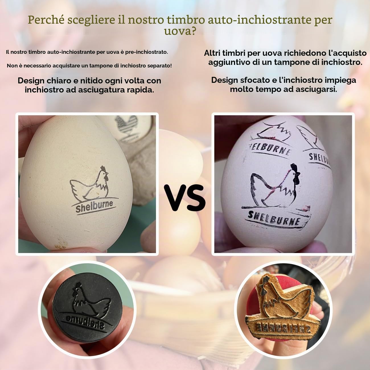 Timbro per Uova Pre-encremato Autocremante su Misura, Inchiostro a Secco Rapido per 100-150 Uova