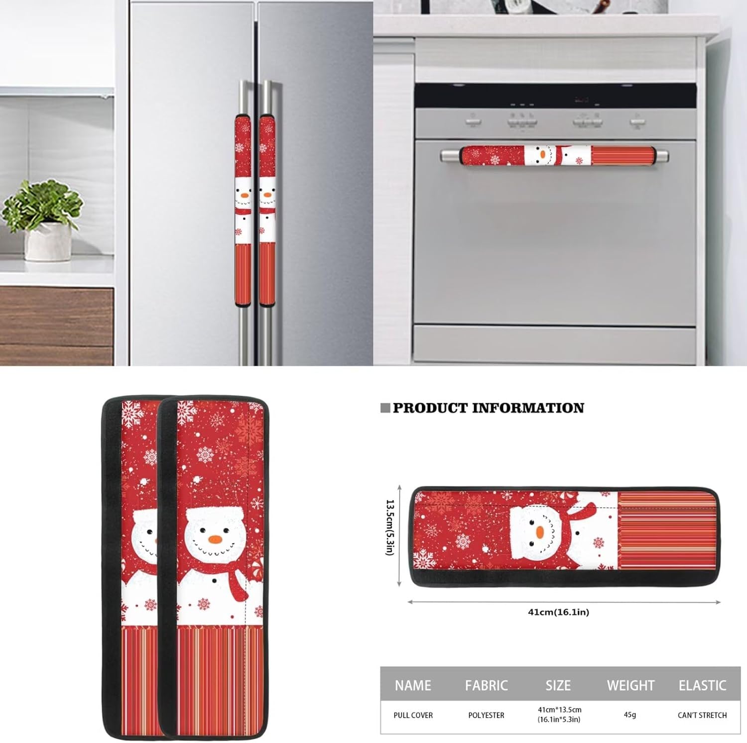 Christmas Snowman Snowflake 6Pcs Refrigerator Door Handle Cover, Washable Kitchen Appliance Decor Handles Fridge Oven Microwave Dishwasher Antiskid Protector Keep Off Fingerprints Food Stains