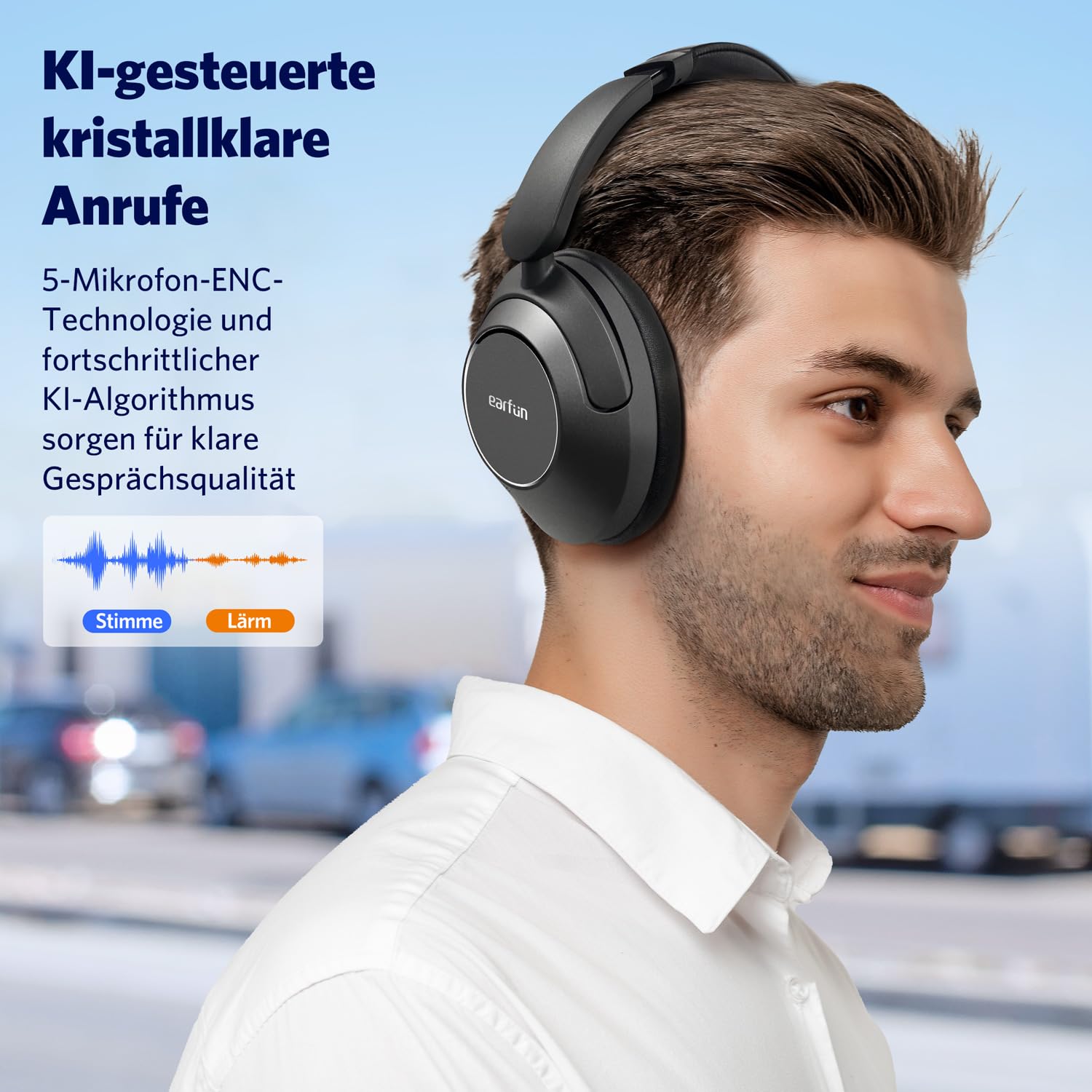 EarFun Wave Pro Over Ear Kopfhörer Kabellos Bluetooth, Hybrid Aktive Noise Cancelling, Hi-Res Audio, LDAC, 80 Std Akku, Bequemer Halt, 5 Mikrofone Kristallklare Anrufe, Bluetooth Multipoint, EQ in App
