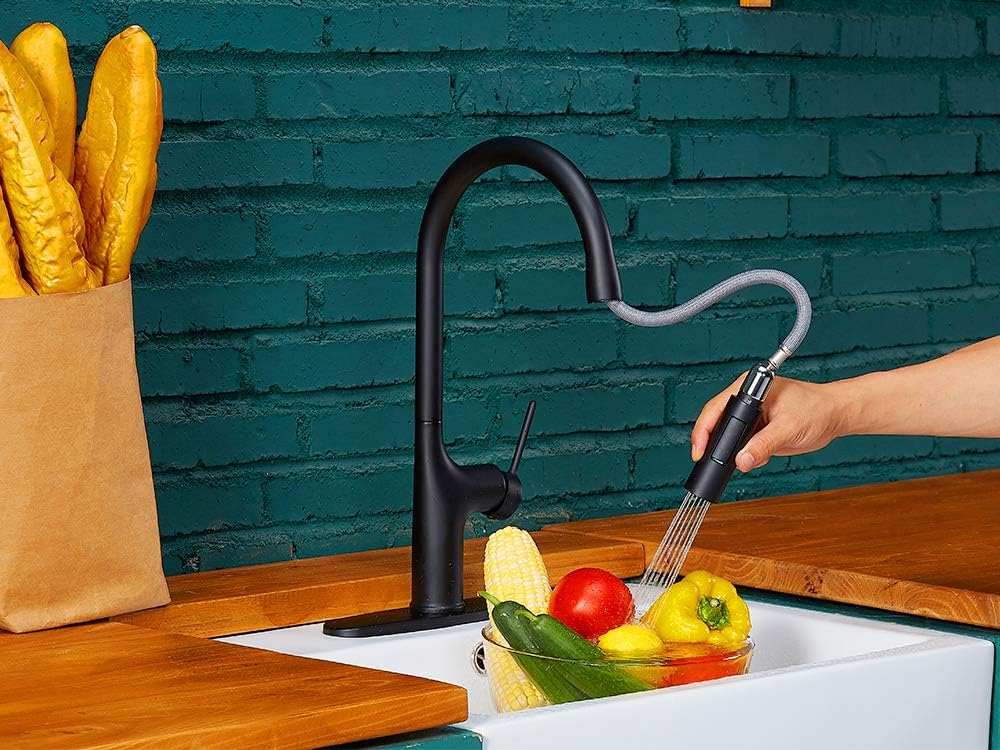 Best Deal Product KINFAUCETS Commercial Stainless Steel Single Handle Matte Black Pull Down Sprayer Kitchen Faucet with Sprayer, 1 Or 3 Hole Kitchen Sink Faucet for Farmhouse Rv Camper Laundry Utility Bar Sinks 🛒 Crazy Deals KINFAUCETS Commercial Stainless Steel Single Handle Matte Black Pull Down Sprayer Kitchen Faucet with Sprayer, 1 Or 3 Hole Kitchen Sink Faucet for Farmhouse Rv Camper Laundry Utility Bar Sinks
