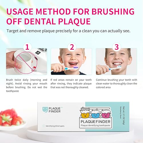 Miniatura 7 de Pasta de dientes reveladora de placa para niños y adultos, sabor fresa con flúor, divertida herramienta de aprendizaje de salud bucal para mayores