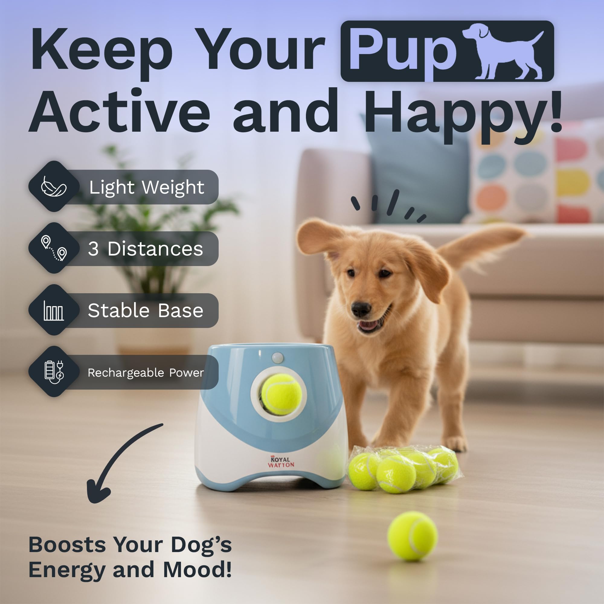Automatic Ball Launcher for Dogs with 10 Tennis Balls (2 inch), Dog Ball Launcher with 3 Range Modes (10/20/30ft), Rechargeable Dog Balls Thrower for Small-Medium Dogs,Indoor/Outdoor Pet Fetch Machine - image 2