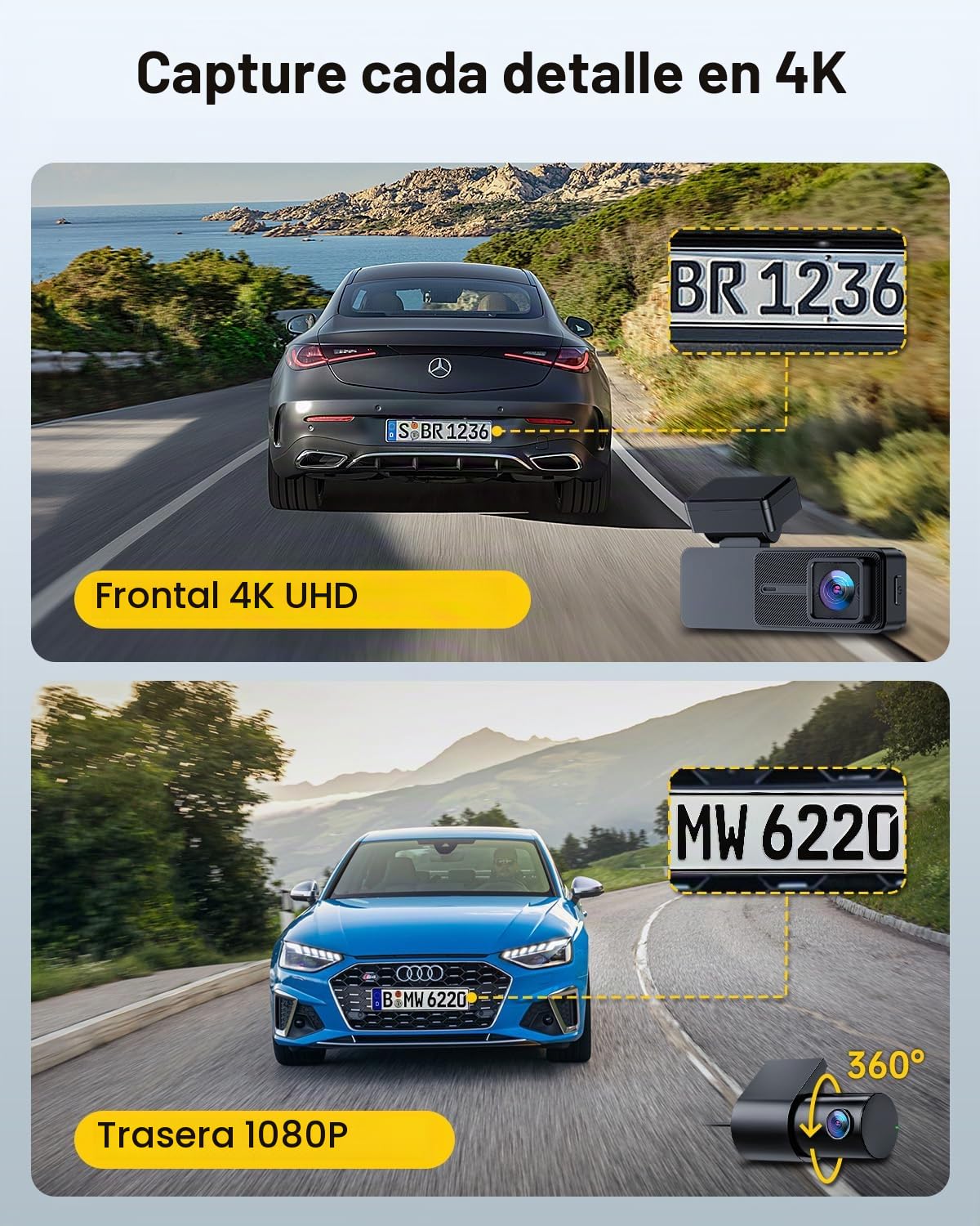 GKU Dashcam Auto Delantera Trasera, 4K/2,5K con pantalla táctil de 3,18 pulgadas, GPS 5G Wi-Fi Dash Cam, cámara dual para auto, tarjeta SD de 64GB, monitor de estacionamiento, WDR, gran angular de 170