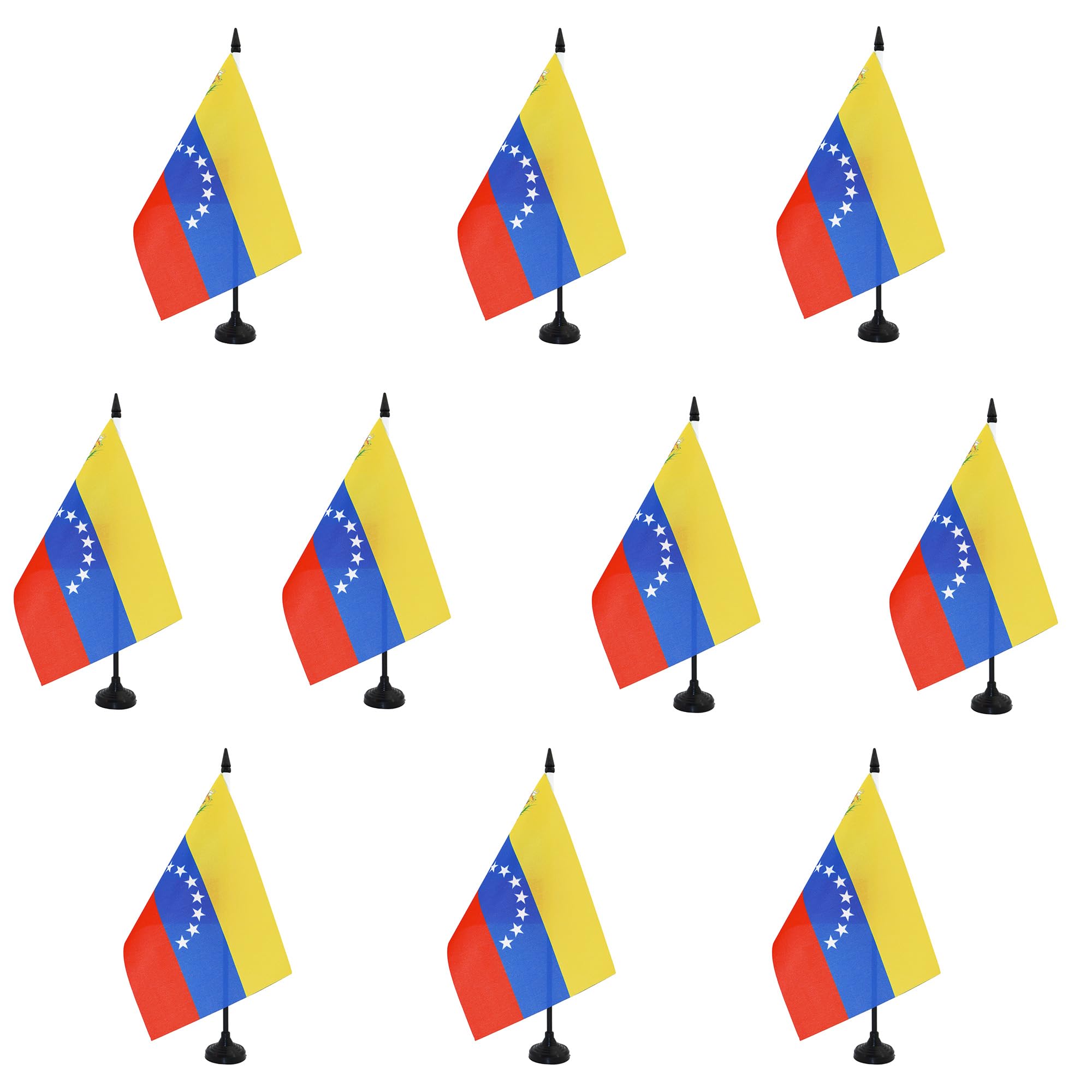 AZ FLAG - Set of 10 Venezuela Table Flag 5'' x 8'' - 10 Small Venezuelan Office Flags 100% Polyester 21 x 14 cm - Mini Desk Flag with 10'' Pole and Black Plastic Base