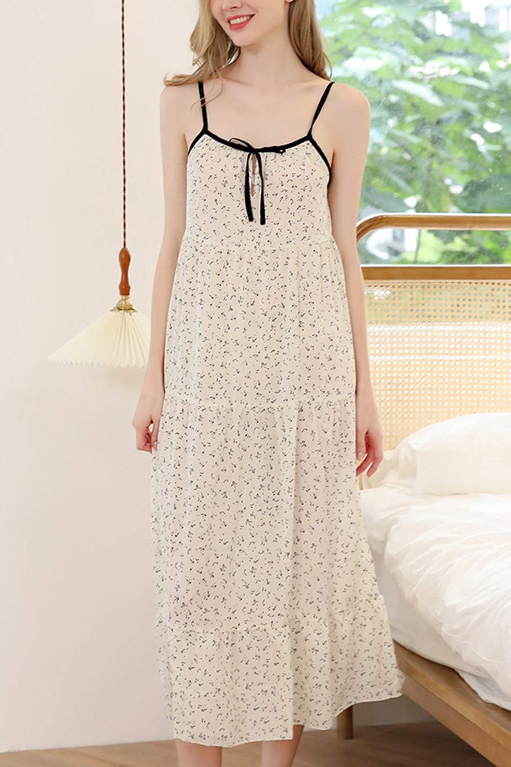 ASHER FASHION Satin Nightgowns for Women Long Silk Nightdress Vintage Lace Chemise Maxi Sleepwear - Image 3