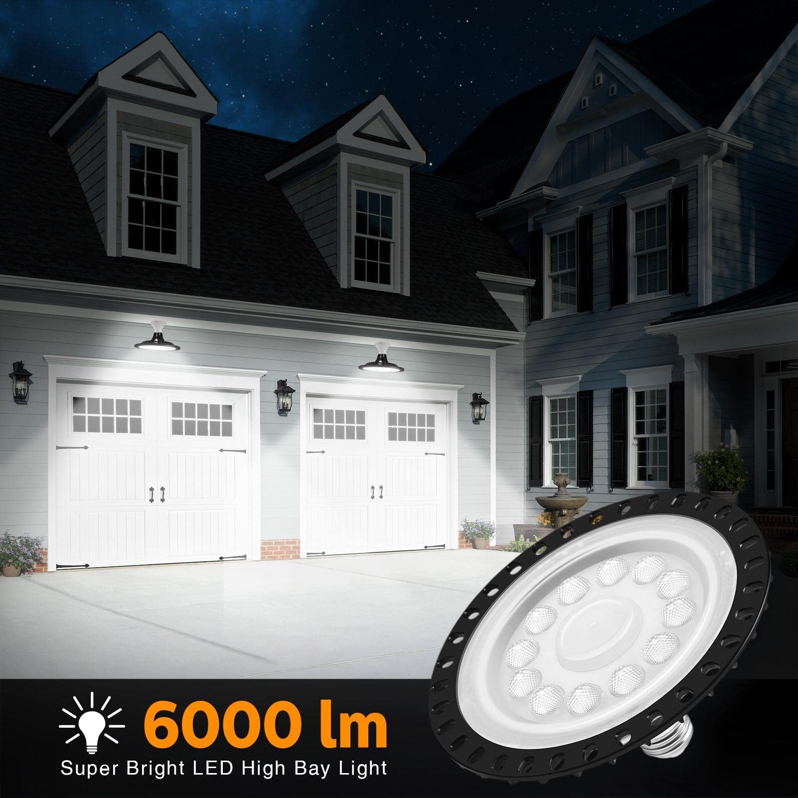 6 Pack UFO LED High Bay Light, lampa przemysłowa 6000LM Światło dzienne 60W Oświetlenie LED Bay, komercyjne oświetlenie sufitowe, oświetlenie przemysłowe 6500K Zimna biel do warsztatów magazynowych, o