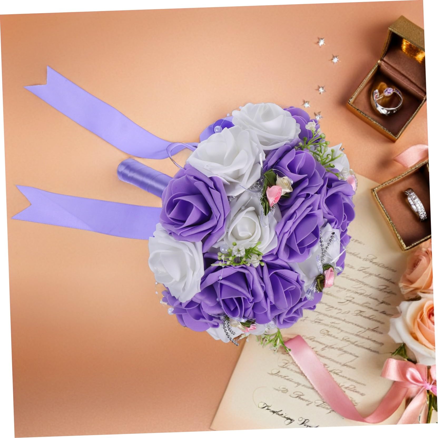 ifundom Brautstrauß Aus Kunstpflanzen Brautblumen Für Hochzeiten Blumenstrauß Für Braut Handblumen Aus Pe Violette Farbe Naturgetreue Dekoration Für Wohnzimmer Und Büro