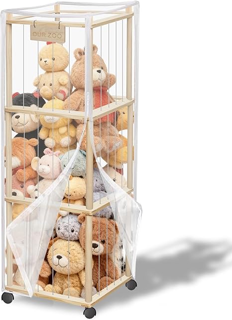 yofit 56 Inch Toy Organizer and Stuffed Animal Storage with Wheels - Zoo Storage Tower with Removable Dust-Proof Cover & Elastic Bands | for Playroom, Bedroom, Living Room Organization