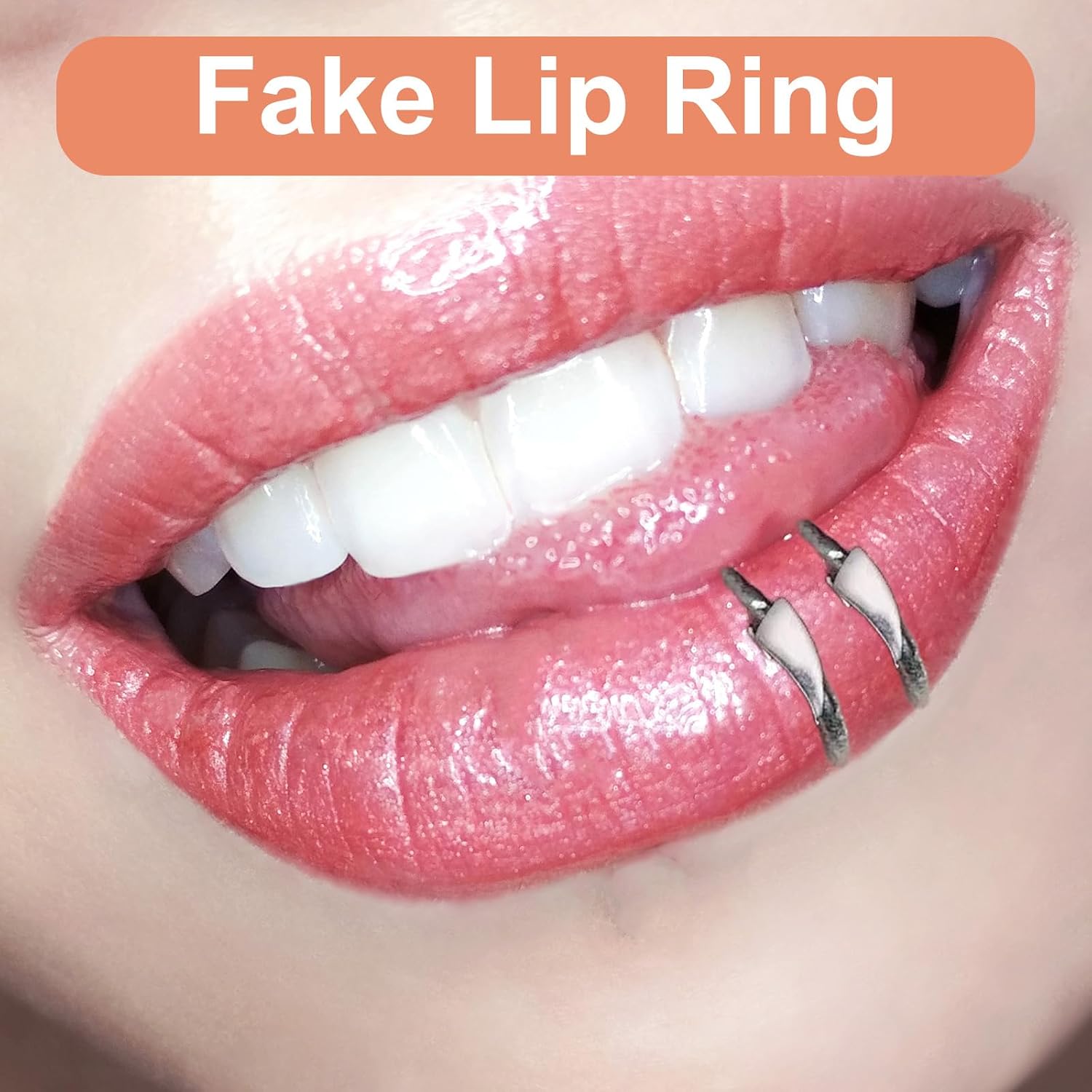 Lusofie 6Pcs Fake Snake Bites Stainless Steel - Clip On Fake Lip Piercing for Halloween Jewelry - Lip Ring Cuffs for Women Men