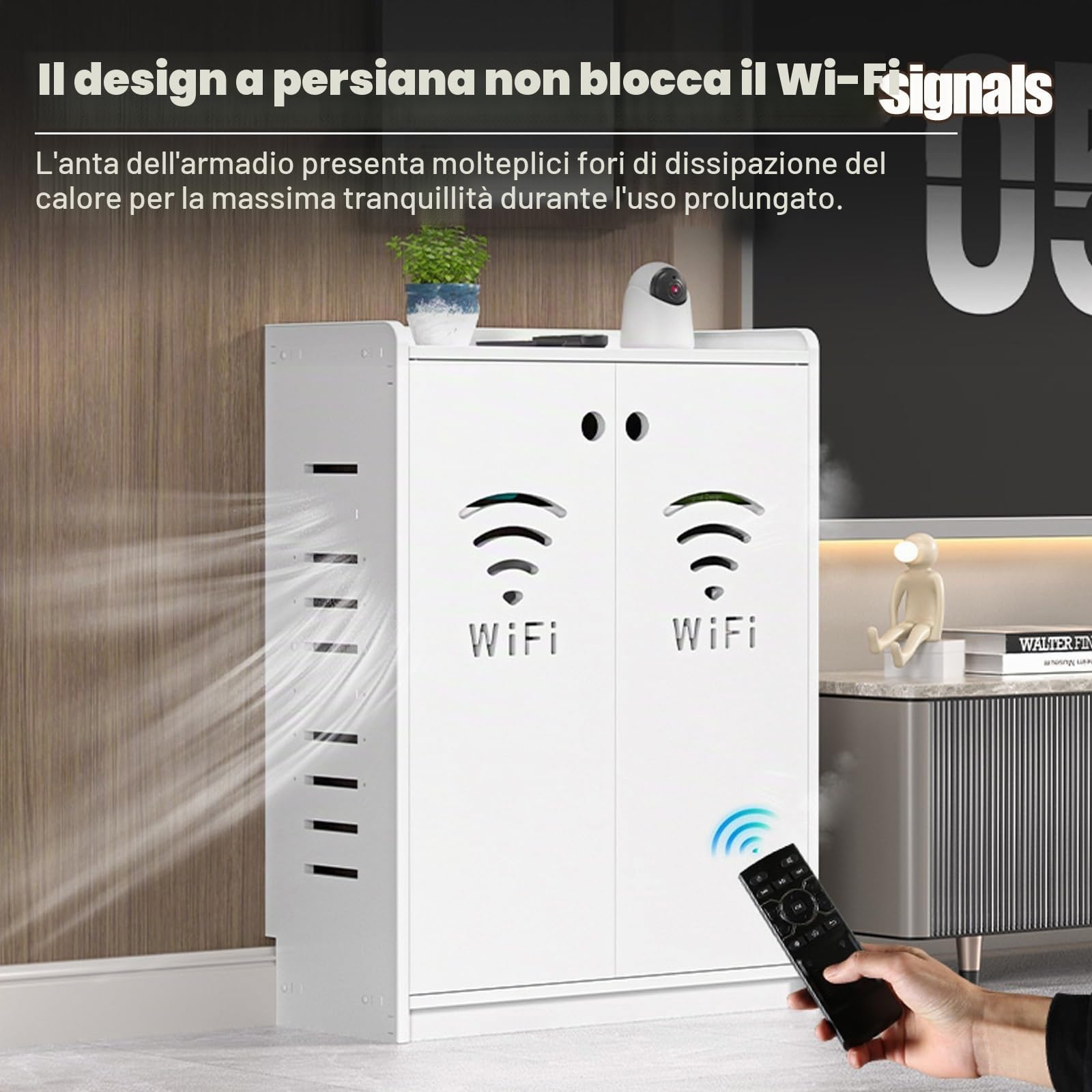 HARELA Armadietto portaoggetti per Router WiFi, Scatola portaoggetti da Pavimento per Router e Modem, Mobiletto per archiviazione multimediale per casa e Ufficio(White,50x80x25cm)