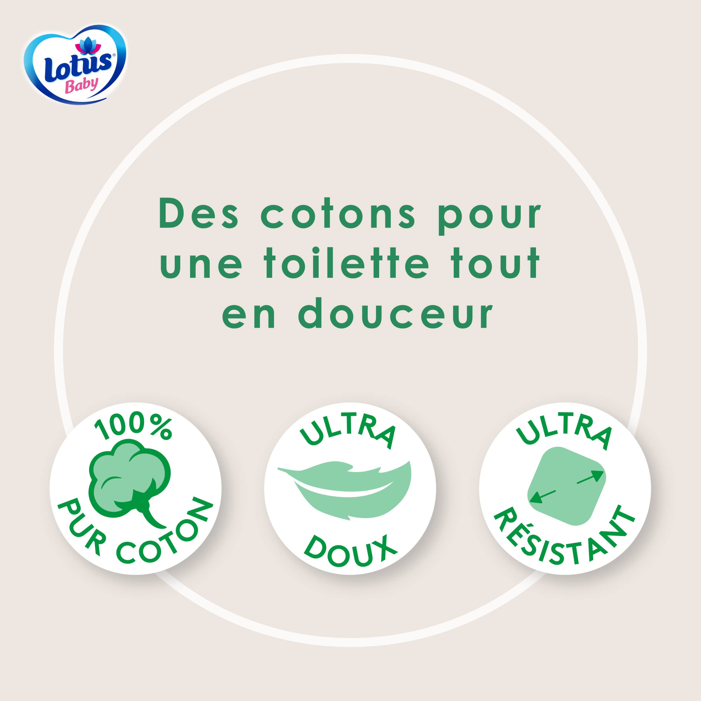 Lotus Baby Douceur Naturelle - Cotons bébé non-blanchis - 70 Cotons