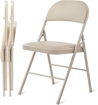 HealSmart 2 Pack Folding Chairs with Padded Leather Cushion Seats, Sturdy Metal Frame, Stackable Portable Design for Indoor Outdoor Use, Commercial Event Party Office Home Chairs, Kahki