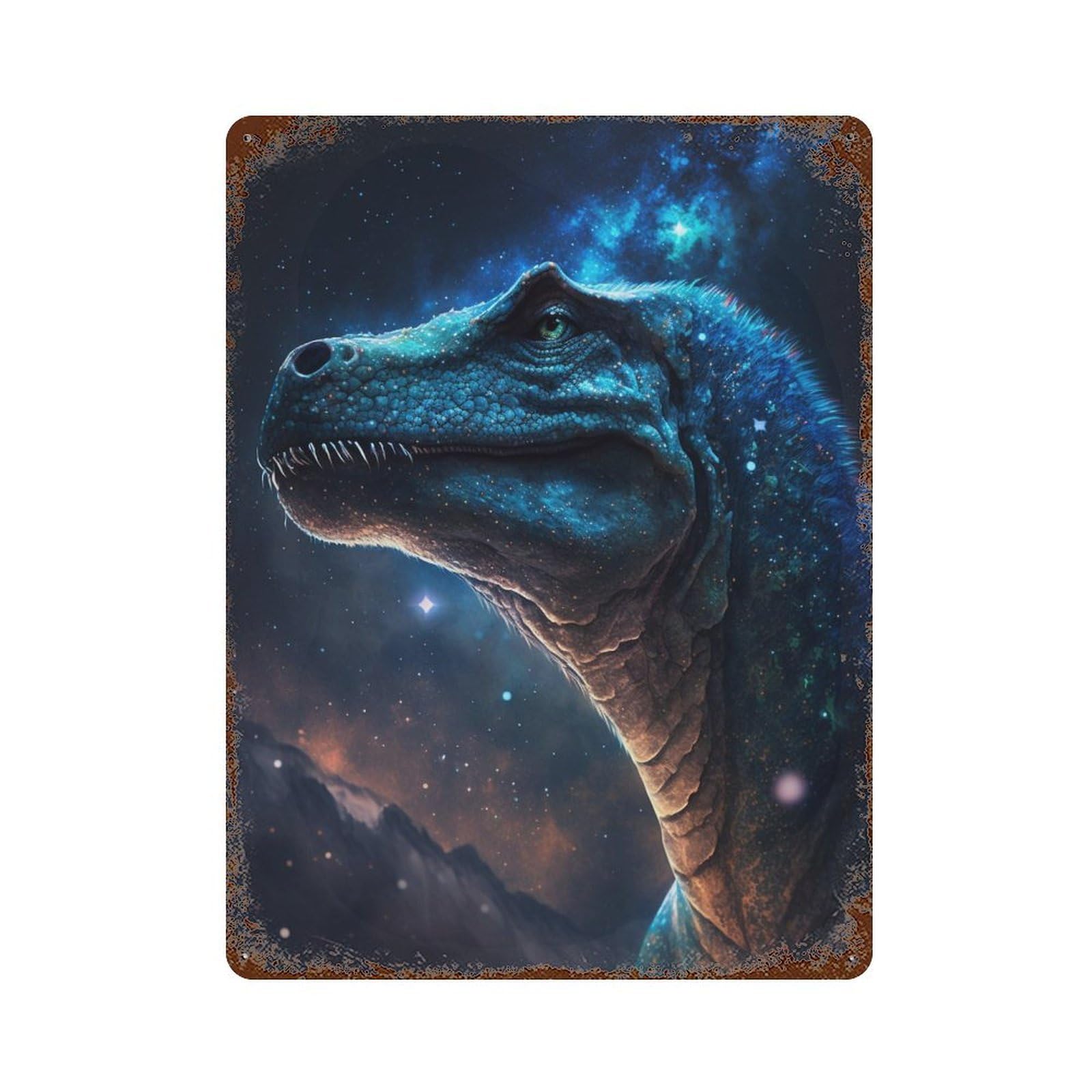 Galactic Dinosaur Profile 15.7"x11.8" Weathered Tin Sign, Shabby Chic Decor for Cafe, Home Bar And Lounge Decor