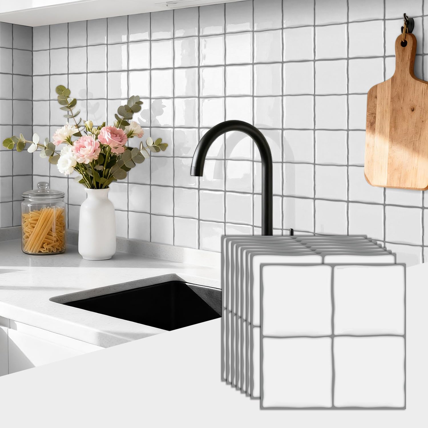 Sohouu 24Pcs 3D Self-Adhesive Wall Tile Stickers Waterproof Oil Proof 6X6 Inch(24Pcs)