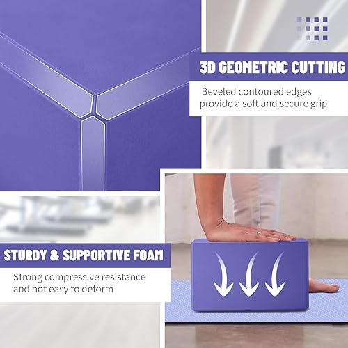 Miniatura 3 de Bloques de yoga 2024, paquete de 2 bloques de yoga de espuma EVA, sin látex, bloques de ejercicio antideslizantes, accesorios de yoga para pilates,