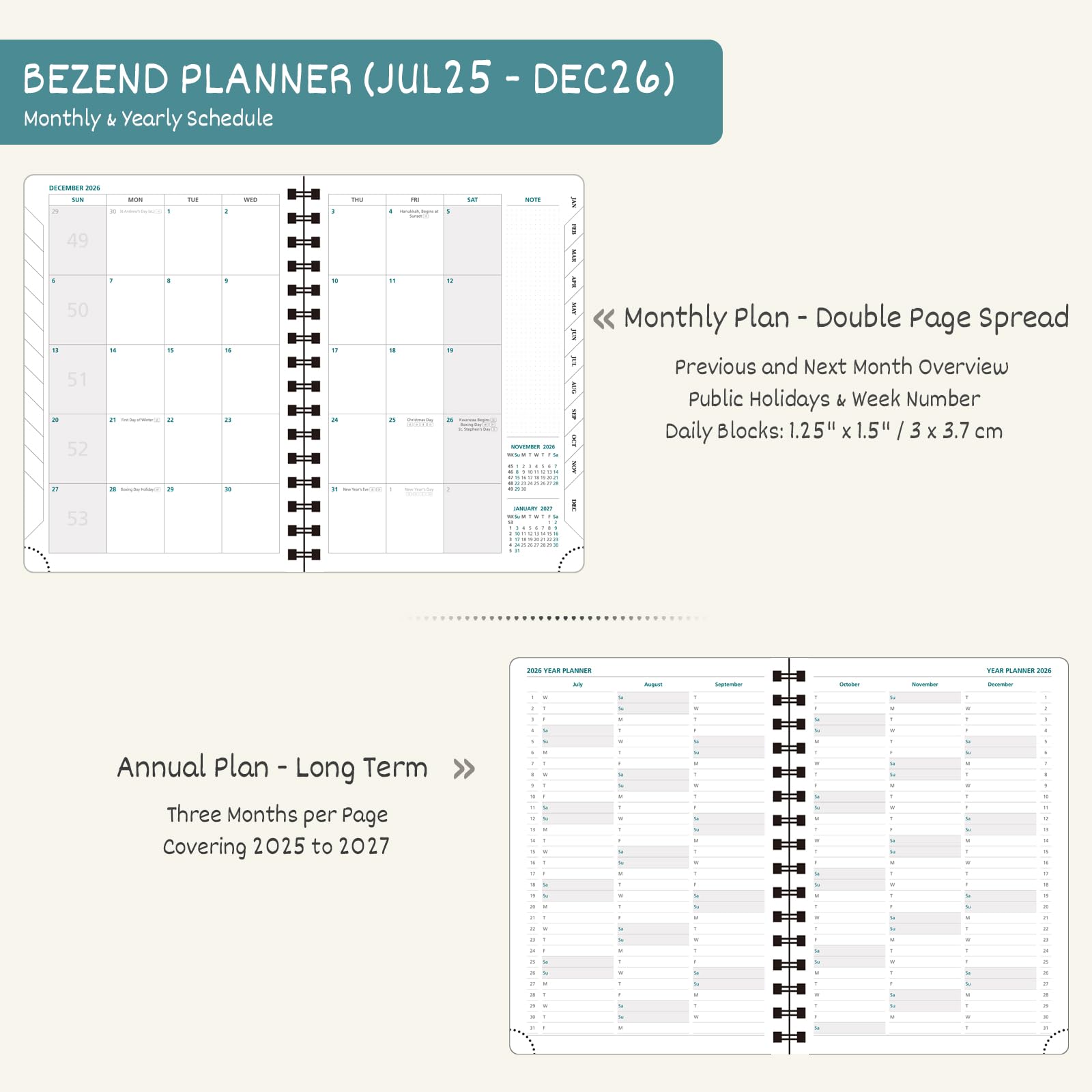 BEZEND 2026 Diary A5 Week to View (Jul 25-Dec 26) Spiral with Time Slots. Vertical Weekly Planner with Note Pages - Image 4