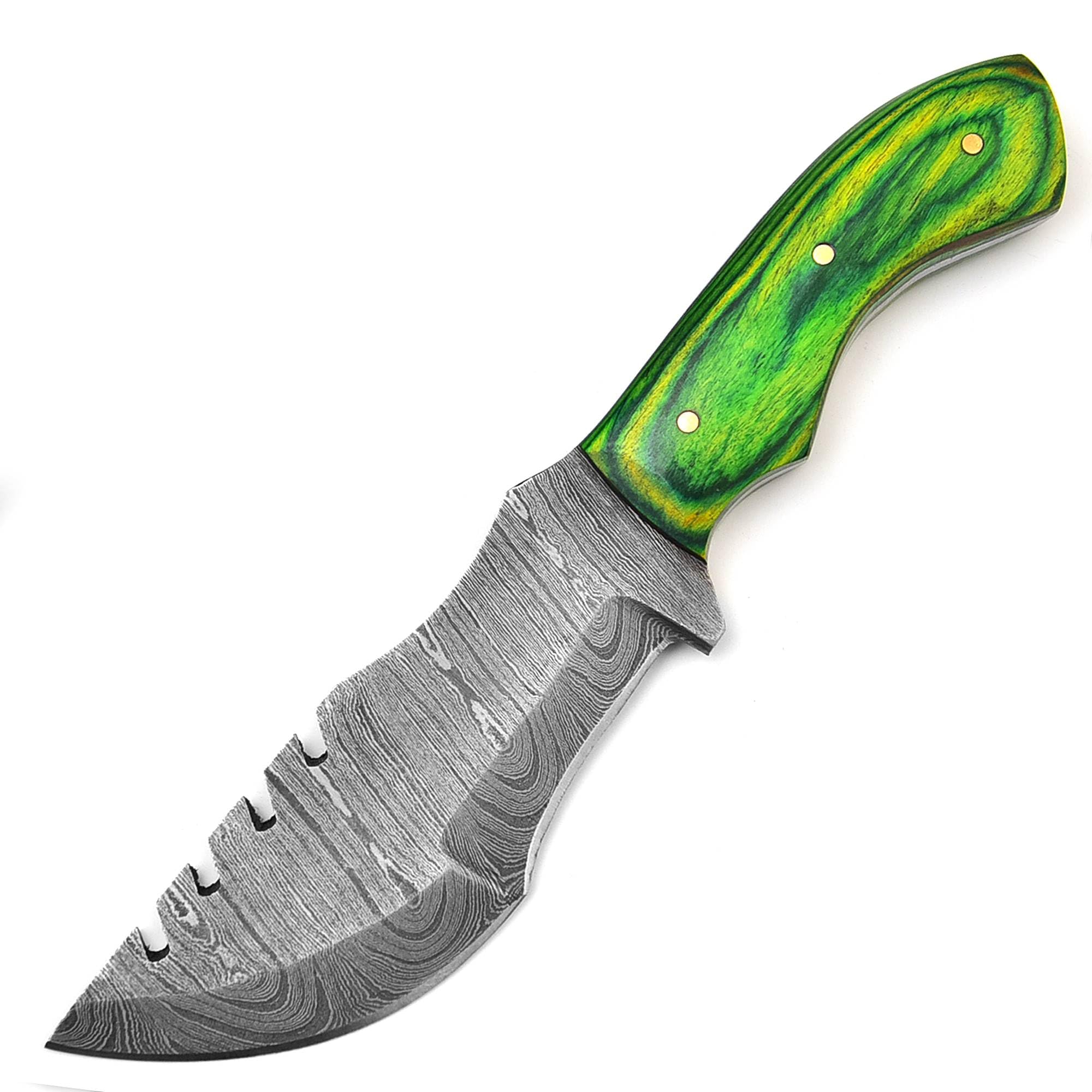 Tracker Knife Damascus Knife for Hunting Camping - Damascus Steel Hunting Tracker Knife with Horizontal Carry Sheath - Fixed Blade Survival Bushcraft Knife