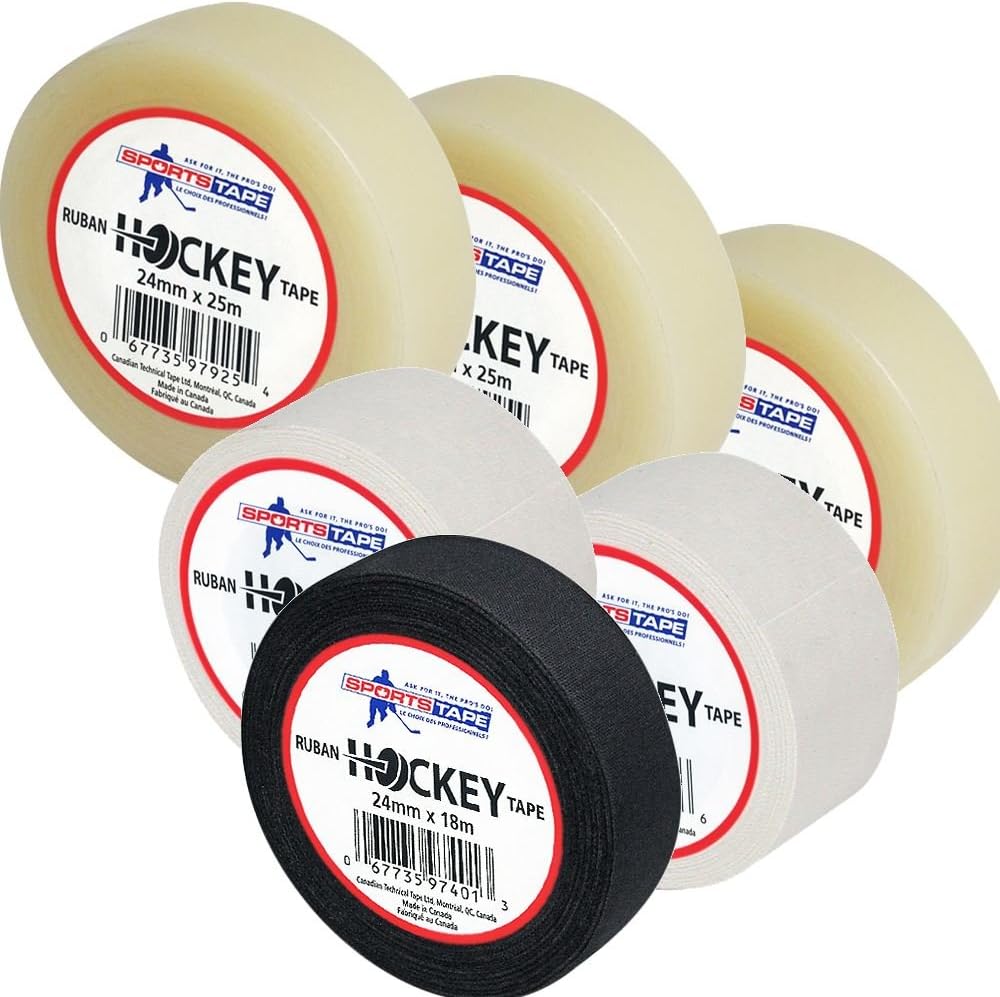 Sportstape 6 Roll Variety Pack Black White Clear Leg Stick Ice Hockey Tape