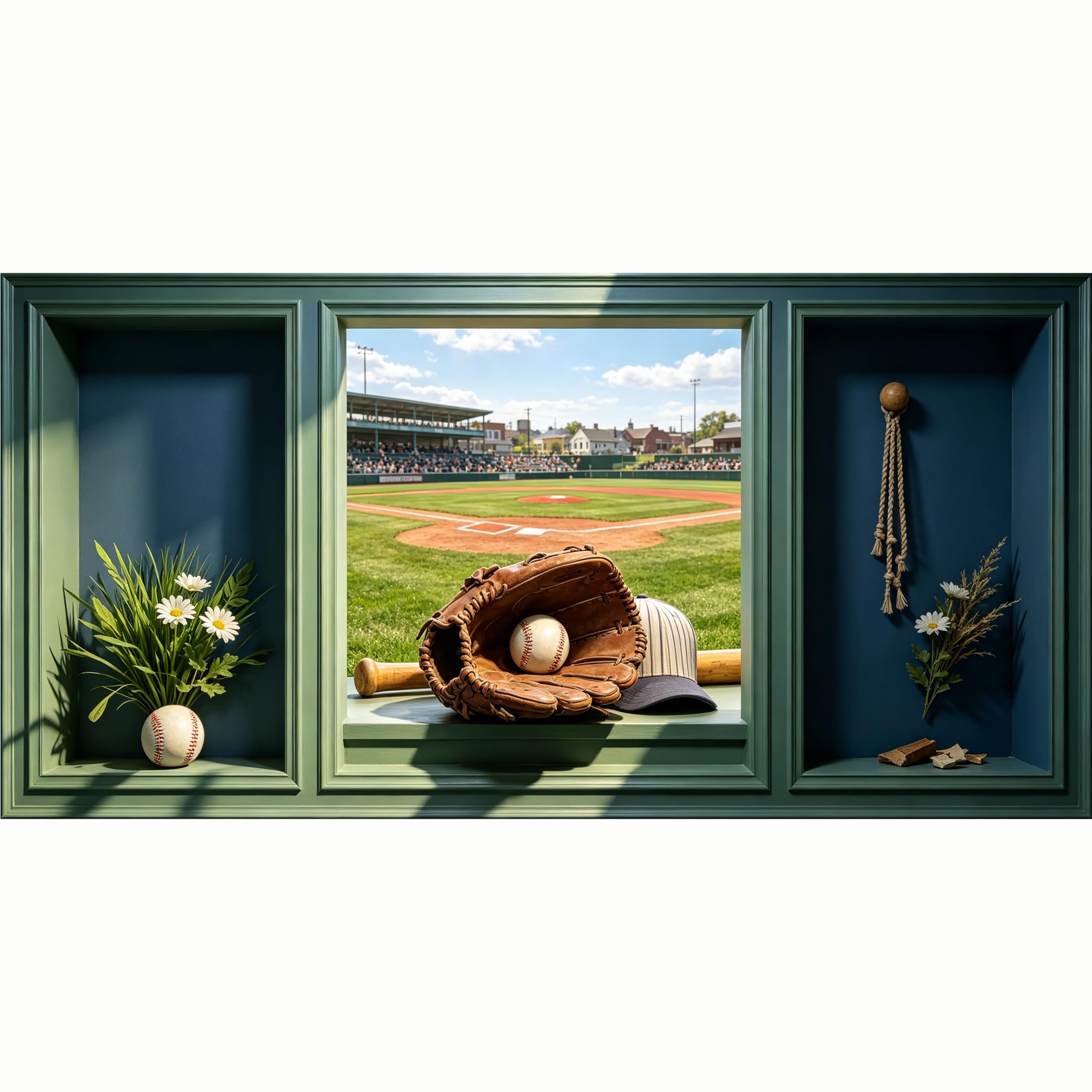 QZLITHOTIC 50x100cm 3D Framed Wall Art， Baseball Stadium Landscape Floral Still Life SelfAdhesive Mural， WaterActivated Peel & Stick Fabric Decor Wall Decal for Bedroom Living Room