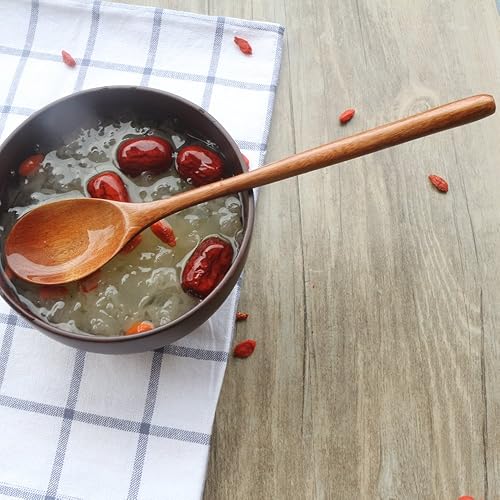 Miniatura 4 de Cucharas de madera, 6 cucharas de sopa de madera de 9 pulgadas para comer, mezclar, agitar, cuchara de mango largo con utensilio de cocina de estilo
