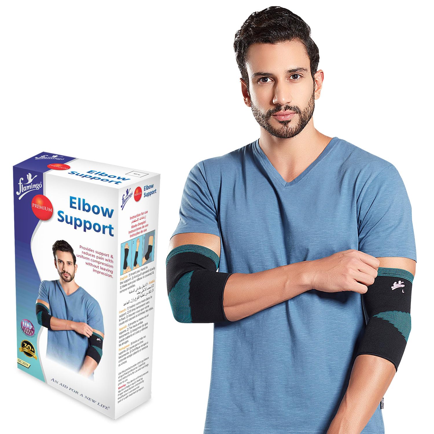 Flamingo Premium Elbow Support Regular for gym,Pain Relief, Tennis, Volleyball, Cricket | Elbow Compression Sleeves for Men & Women (Pair) | Color-Blue | Size-XL