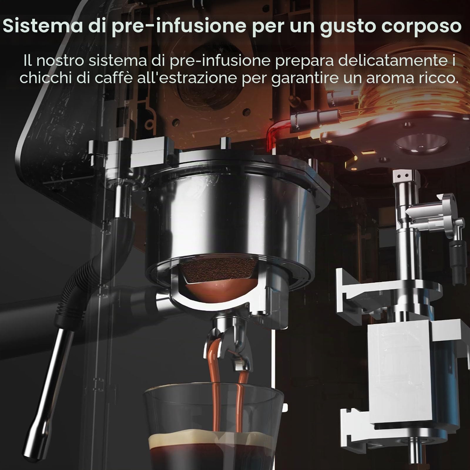 iceagle Macchina per caffè espresso EM653, 2200 W, con ugello professionale per schiumalatte, macchina da caffè con 2 sistemi di riscaldamento, pompa a pressione da 20 bar, 2,7 litri