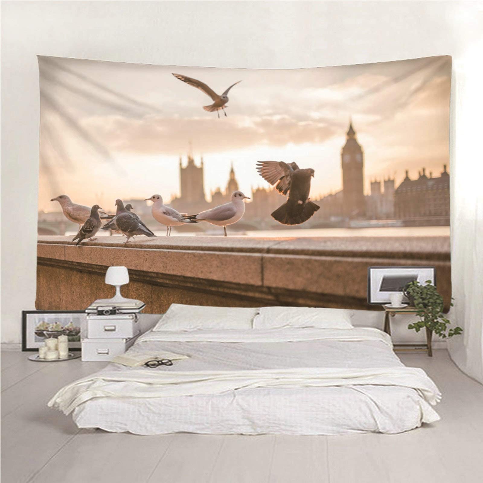 Aeici Tapiz Tela Muro Playa, Tapiz Decoracion Tapiz Paloma de pie en la barandilla- Gris Blanco, 300x260CM