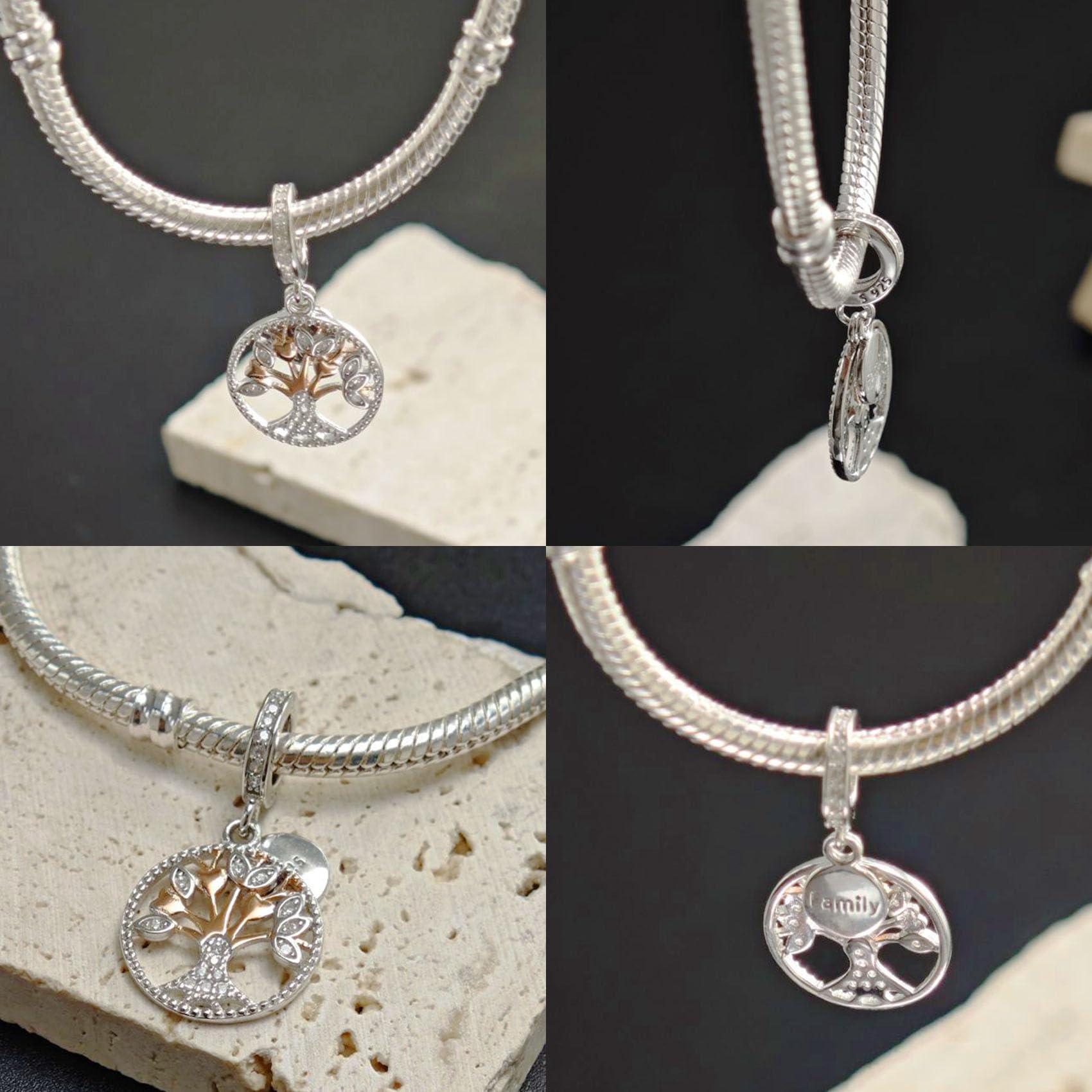 Arbre de la vie Charme,Bijoux femme,Pendentif Charm,Pendentif avec Breloques,en Argent Sterling 925 avec 5A Zircone,Compatible pour Pandora & Européen Bracelets