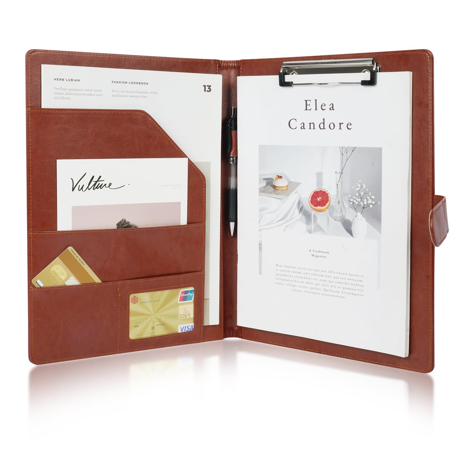 OFFCUP A4 Conference Folder, Leather Portfolio Folder, Multifunctional Foldover Document Resume File