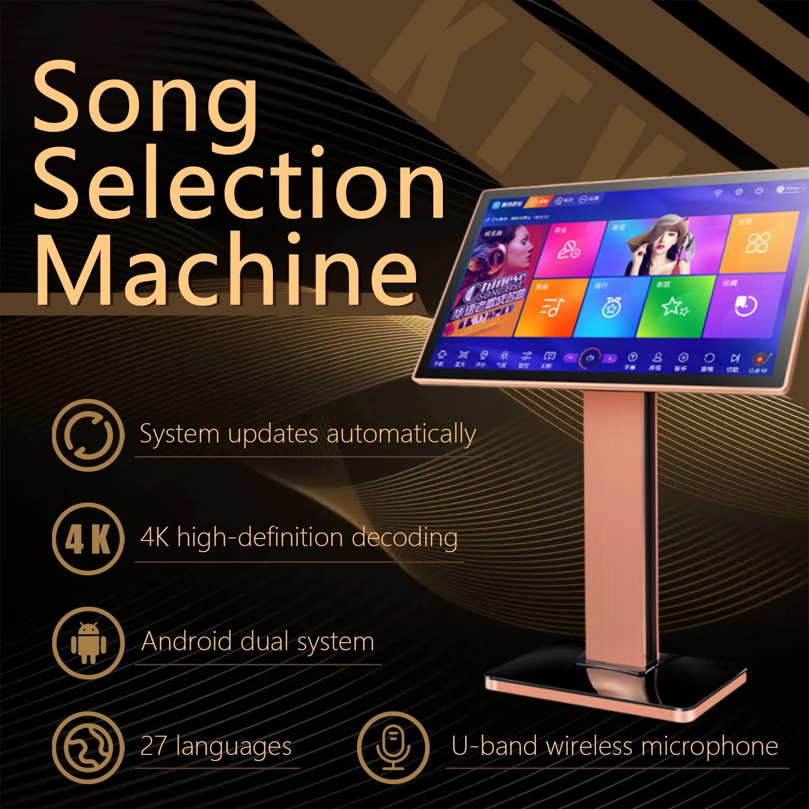 Reproductor De Karaoke Todo En con Pantalla Táctil, Audio Portátil, Bluetooth, 2 Micrófonos Wireless Y Proyección De Pantalla para Fiestas Y Familia(Standing22in,4TB)