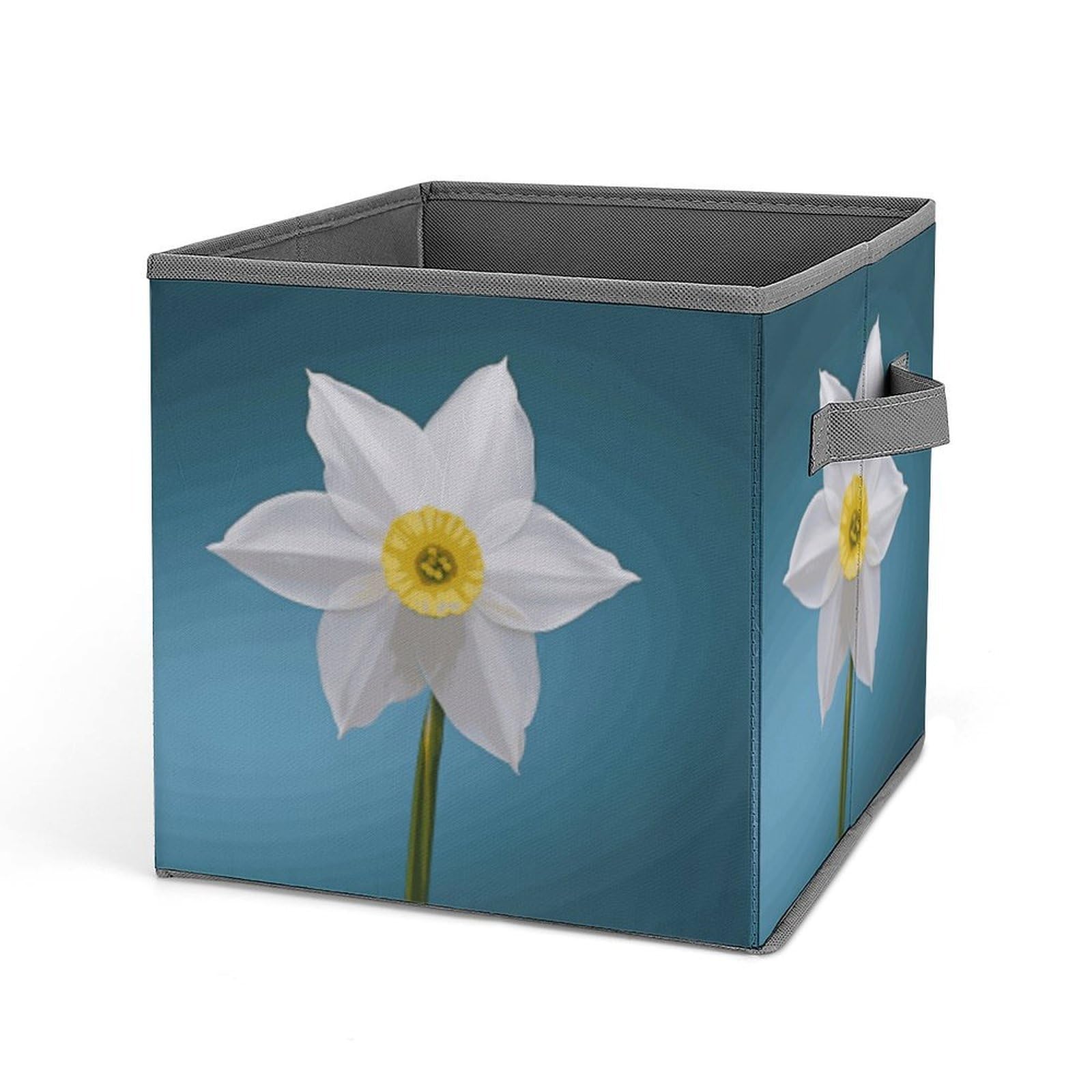 JTREHY White Daffodil Storage Bins Sturdy Large Capacity Folding Sorting Boxes Convenient Stable Storage Box Collapsible Fabric Storages Cubes Organizer with Handles