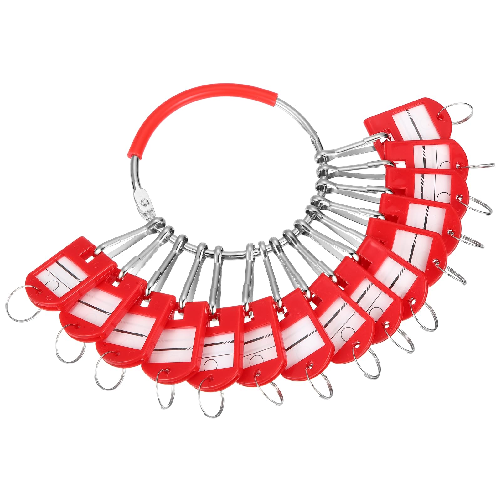PATIKIL 15Pcs Key Tags with Labels, Portable Key Organizer Metal Ring with 15Pcs Individual Spring Hooks Keychain Markers Tags Identifiers Holder and Plastic Handle for Hotel Office, Red