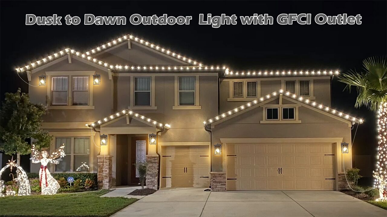 Image of Outdoor Porch Light with GFCI Outlet Built in, Dusk to Dawn Outdoor Lighting with Clear Glass Shade, Waterproof Outdoor Wall Sconce Exterior Lights for House Garage Front Door, Bulb Included(Gray) | Gray Exterior Lighting with Clear Glass Shade, Waterproof Wall Sconce for House Garage Front Door, Bulb Included