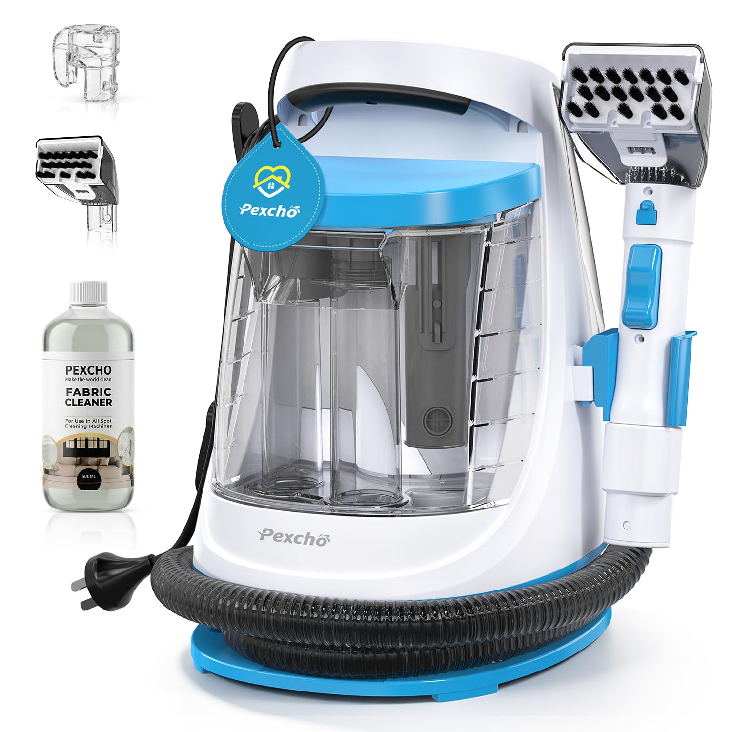 PEXCHO Lavatappeti 550W, Pulitore tappezzeria per Casa e Auto, Macchina per Pulisci divano e Sedili, Aspiratore contro Macchie e Odori di Animali, Lavatessuti 18kPa con Autopulizia, JJB-718
