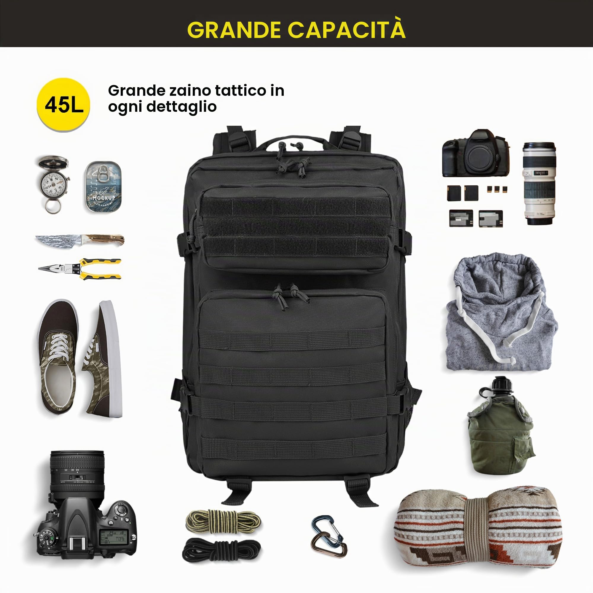 Zavothy 35/45L Zaino da Viaggio, Zaino Tattico Militare, Zaino Palestra Uomo Donna, Zaino Trekking per Viaggi Brevi Escursioni Equitazione Campeggio Addestramento Militare