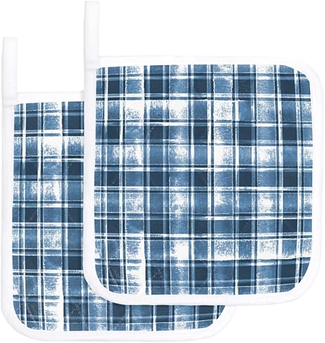 Miniatura 1 de 2 Packs Watercolor Plaid Pot Holders Sets for Kitchen,Oven Pan Plate Bowl Pads Heat Proof Mat with Hanging Loop,Terry Cloth Potholders Soft Grip for