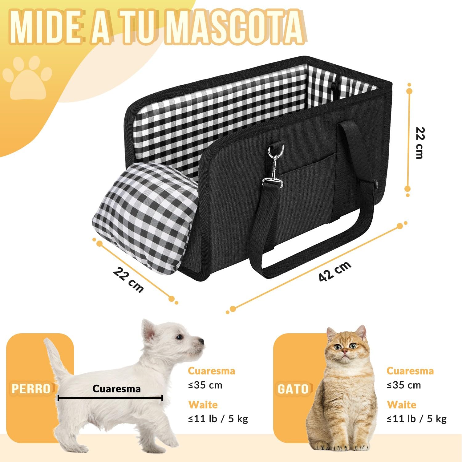 SlowTon Asiento de Coche para Perro de Consola, Asiento Elevado para Mascotas en el Coche con Cinturón de Seguridad y Cojines Suaves, Consola Central Anticolapso con Soporte Desmontable