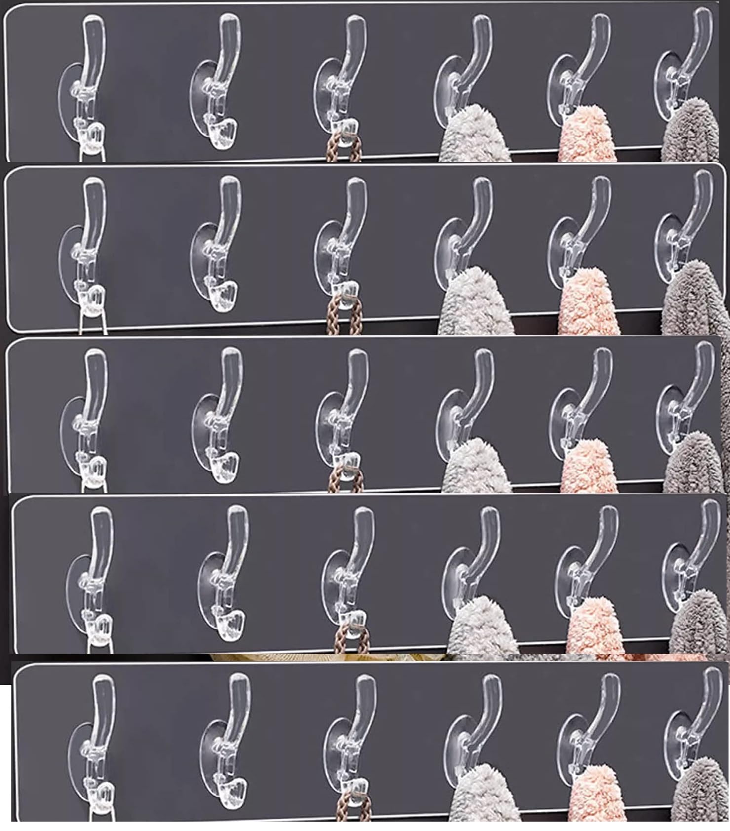 MORVIKA (Pack of 5) 6 in 1 Self Adhesive Wall Hooks, Heavy Duty Sticky Hooks for Hanging, Waterproof Transparent Adhesive Hooks for Wall, Wall Hangers for Hanging Kitchen Bathroom Bedroom Accessories