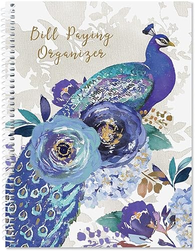 Blue Peacock - Libro organizador para pagar facturas, libro de cuentas personales, 9 x 12 pulgadas, encuadernado en espiral, 14 bolsillos, 32