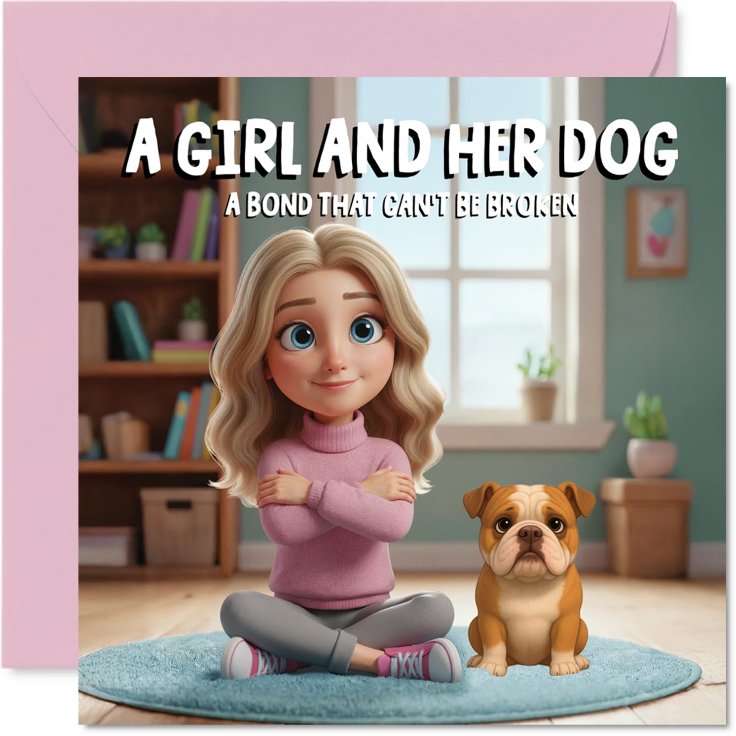 Bulldog Birthday Card for Women - A Girl and Her Dog - Happy Birthday Card for Girls, 145mm Female Greeting Cards