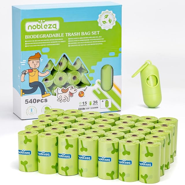 Nobleza Bolsas Caca Perro, 540 bolsas con Dispensador, Extra Grueso, A Prueba de Fugas, Bolsitas caca Perro